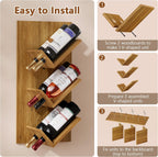 Hoctieon Wine Rack Wall Mounted, 6 Bottles Hanging Wine Racks Bar Shelves for Display & Storage, Rustic Wood Wine Bottle Holder for Home Bar, Kitchen, Dining Room,Warm Brown