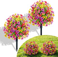 Artificial Topiary Ball Tree Violet Flowers with Spike, 2 Pack 23.6" Faux Plants Evergreen Tree UV Resistant Bushes Plants for Outdoor Front Porch Garden Patio Spring Decor (Mix Color 23.6in)