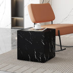 W15.7'' Modern Wood Square Side Table End Table for Living Room, No Assemble, Faux Marble Surface, Marble Black(ø15.7'' x 15.7'')