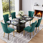 Luxury 70" Black High Gloss Rectangular Dining Table with 1.5" Thick Tabletop, Gold Accent Trims & Sturdy Pedestal Base, Elegant Modern Dining Table for 4-6 People, Kitchen & Dining Room Furniture