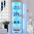 BROTTAR 65" Corner Glass Display Cabinet with LED Lights, 4-Tier Showcase Display Case with Glass Doors & Human Body Sensor, Curio Cabinet for Collectibles, Figure, Liquor, White