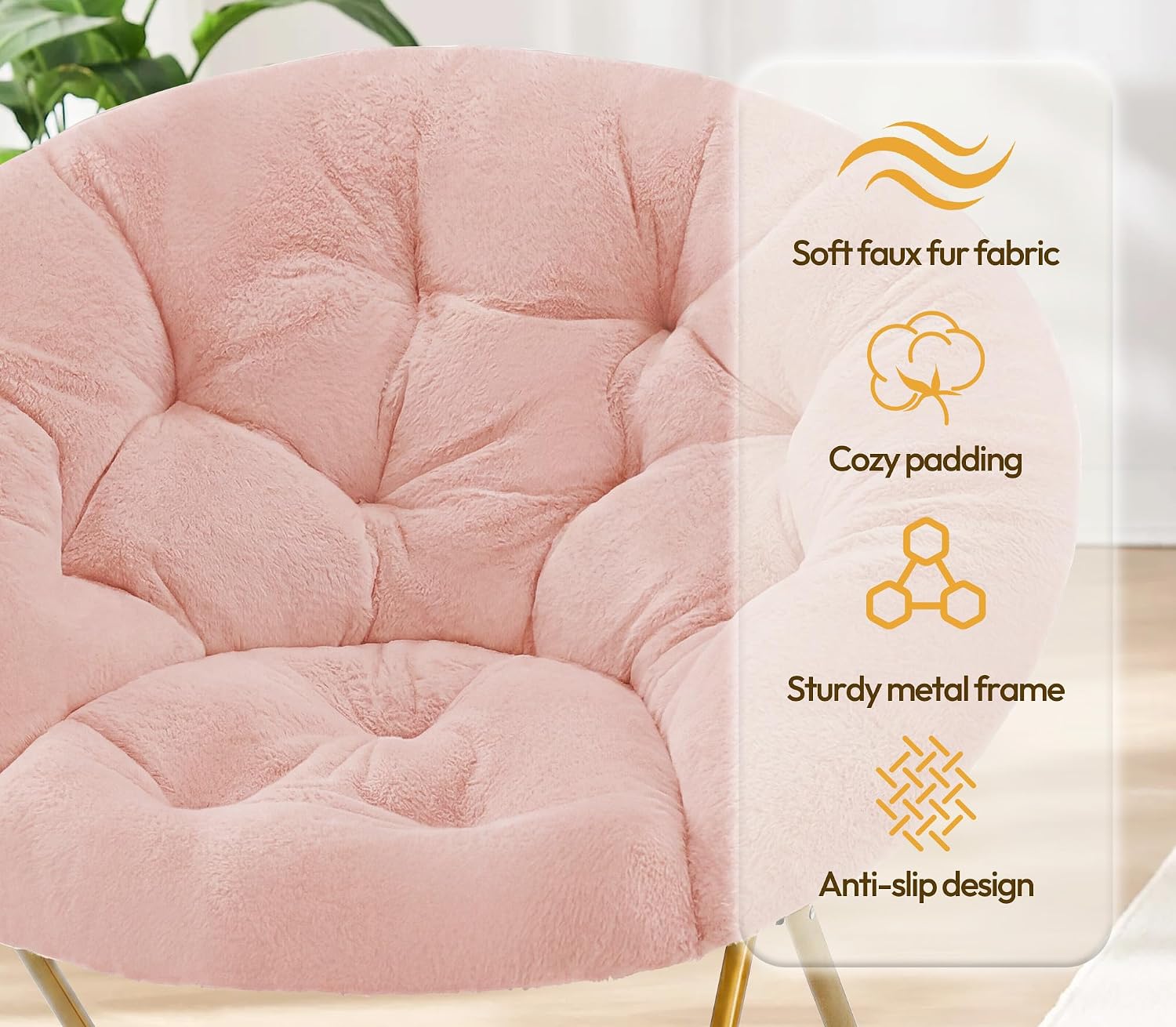 Cozy Saucer Chair, Padded Round Moon Lounge Chair for Bedroom Living Room | Thick Padded Cushion, Curved Relaxing Shape and Easy Folding Frame for Lounging, Reading and Dorm