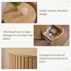 JXQTLINGMU Fluted Nightstand Set of 2 with 3 Push-to-Open Drawers, 24" Tall Round Side Table, Modern Wood End Table for Bedroom, Living Room or Small Spaces, Natural Oak