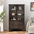 52.17" Tall Display Cabinet with Arched Glass Doors (Brown) | Farmhouse Curio Cabinet Display Case with 2 Storage Drawers and Adjustable Shelves, Glass Display Cabinets for Living Room