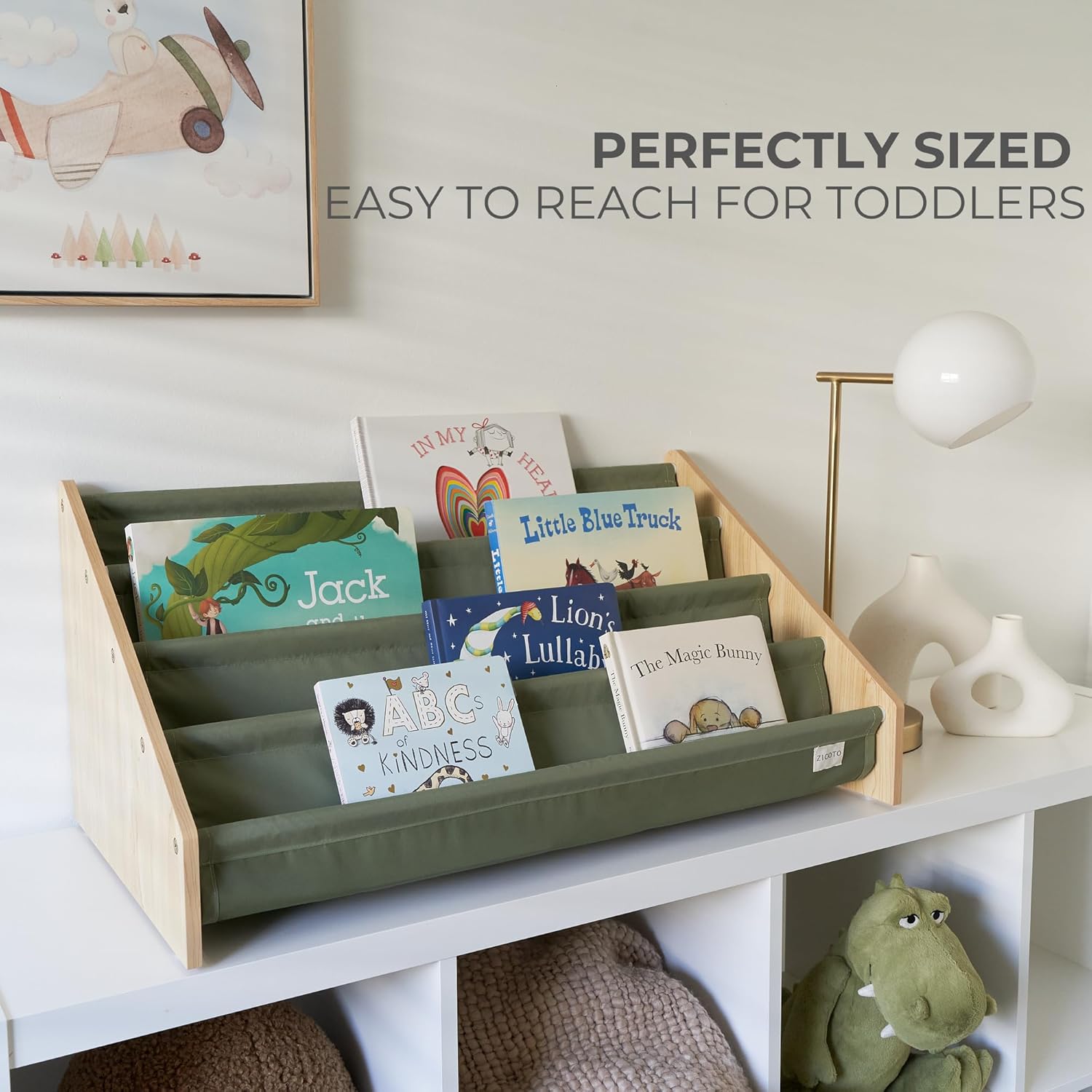 ZICOTO Decorative Wooden Bookshelf for Kids Rooms - Keeps Plenty of Books Neatly Organized & Within Reach for Toddlers - Easy Install Montessori Book Shelf for Baby's Bedroom or Playroom Decor