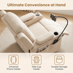 Furnimart Power Rocking Chair Nursery with Adjustable Armrests, Triple Motor Glider Recliner Swivel Nursing Chair for Breastfeeding with Phone Holder, Side Storage, Soft Waterproof Fabric, Beige