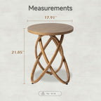 Farmhouse Round End Table with Curved Crossed Base, Natural Brown | Rustic Wood Sofa Side Table, Plant Stand for Living Room, Small Space, Easy Assembly