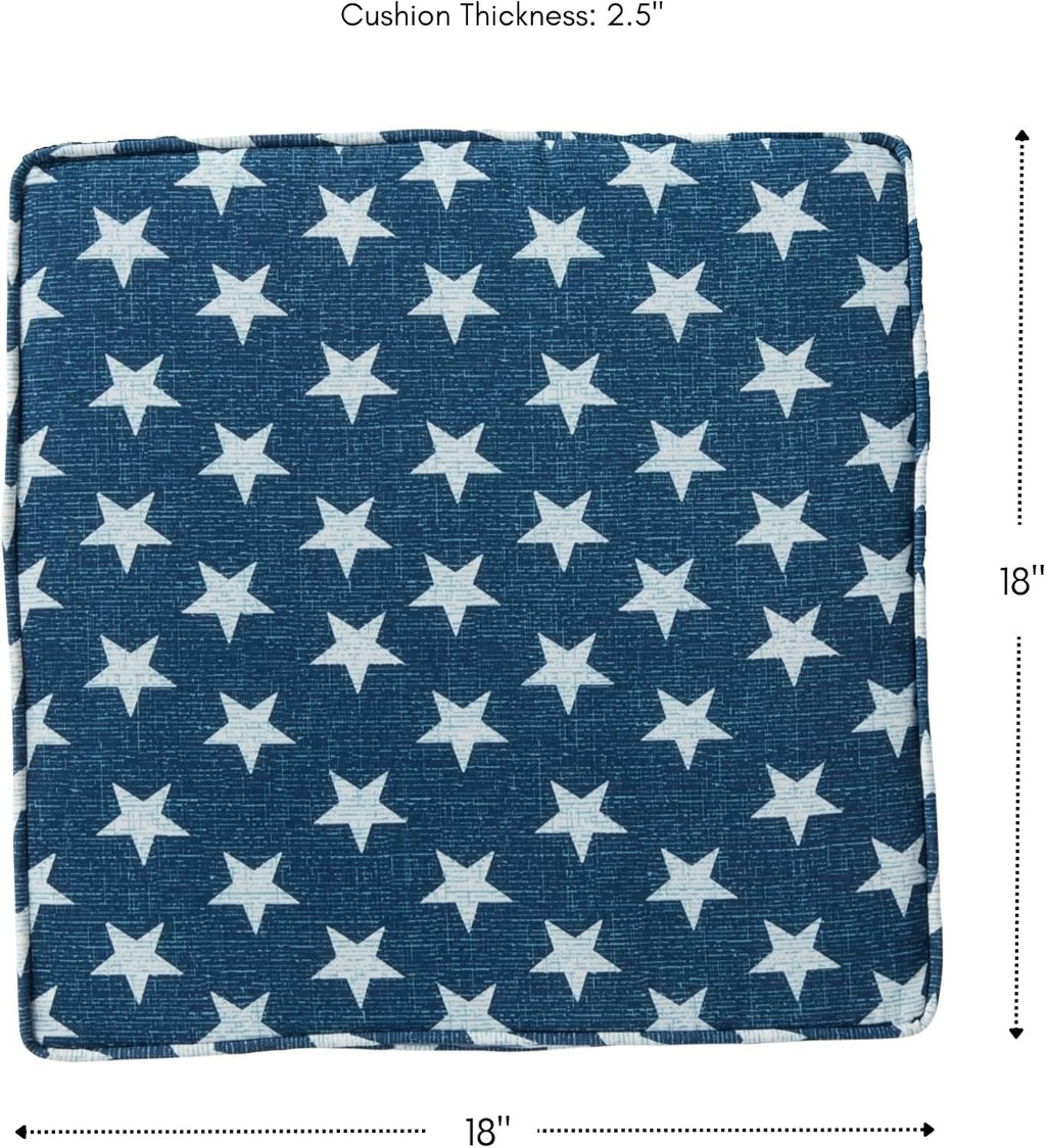 Outdoor 18-inch Square Reversible Seat Cushion with Ties, 4-Pack, Stars