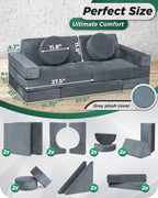 Lunix LX15 14pcs Modular Kids Play Couch, Design-Patent Child Sectional Sofa, Fort-Play Bedroom & Playroom Furniture for Toddlers, Convertible Foam, Washable Covers, OEKO-TEX & CertiPUR-US, Stone Gray