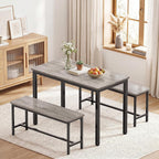 Dining Table Set for 4, Kitchen Table with 2 Benchs, Modern Functional 3-Piece Dining Room Table for Apartment Breakfast Nook and Samll Space, Grey