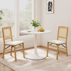 HAPPYGRILL Folding Dining Chairs Set of 2, Wood Kitchen Chair with Rattan Backrest & Padded Seat, Foldable Armless Side Chairs Set for Dining Room, Living Room, No Assembly (2, Natural & Beige)