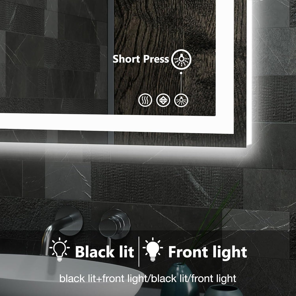 DUMOS 24.1"x32.1" LED Bathroom Mirror, Smart Anti-Fog Bathroom Vanity Mirror with Front Light & Backlit, 3 Color Temperatures, Dimmable, Memory Function