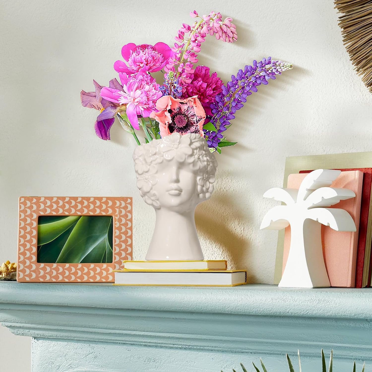 ComSaf White Ceramic Face Vase for Decor,Modern Style Female Form Flower Vase,Unique Flower Vase for Home Living Room Office Decor - Face Type B