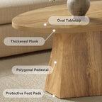 Oval Coffee Table, 47-Inch Living Room Table with Polygonal Pedestal, Modern Center Accent Furniture, Child-Friendly, Easy Assembly, Yellowish Brown