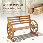 Outvita 41'' Outdoor Wooden Bench, 2-Person Rustic Wagon Wheel Bench with Slatted Seat and Carbonized Fir Wood Construction, Weather-Resistant Garden Bench for Patio, Porch and Backyard（Light Brown）