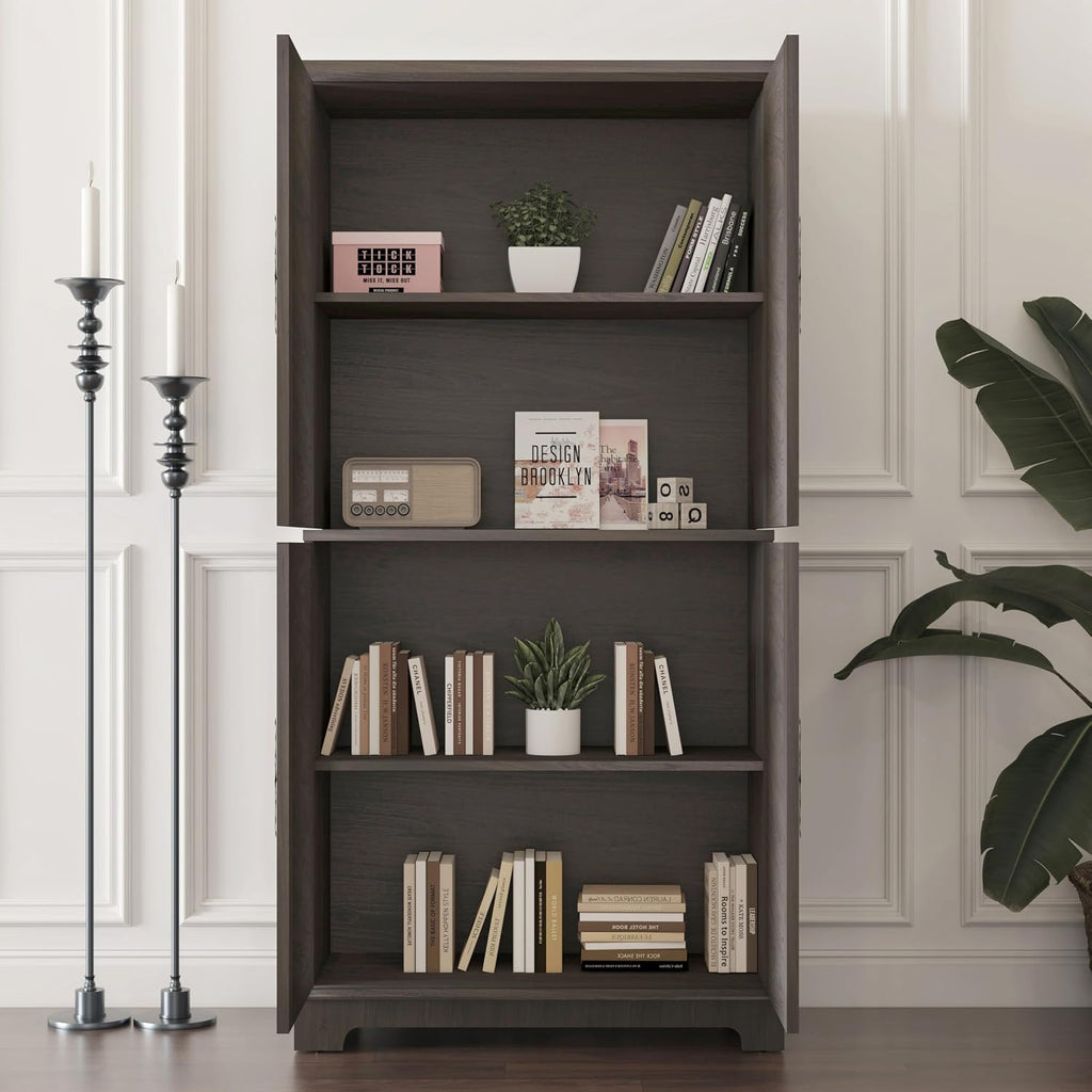 JIJIWANG Kitchen Pantry Storage Cabinet with Acrylic Mirrored Doors,Large Sideboard Buffet with Adjustable Interior Shelf,for Dining Room, Living Room, Hallway,Brown