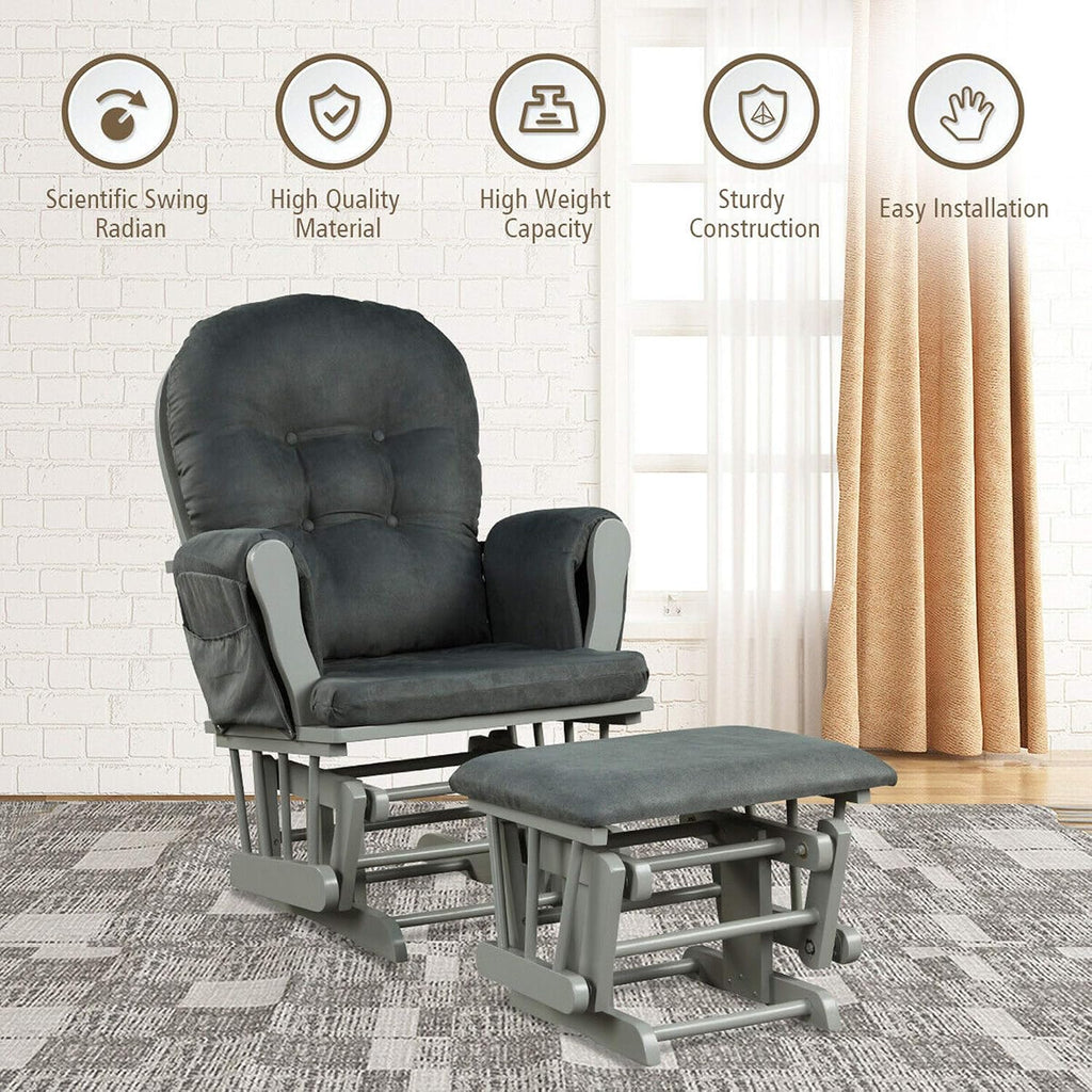 DORTALA Baby Glider Rocker with Ottoman, Multi-Position Glider with Cleanable Upholstered, Smooth Rocking Motion, Nursery Glider & Ottoman Sets for Nursing Baby, Reading, Grey