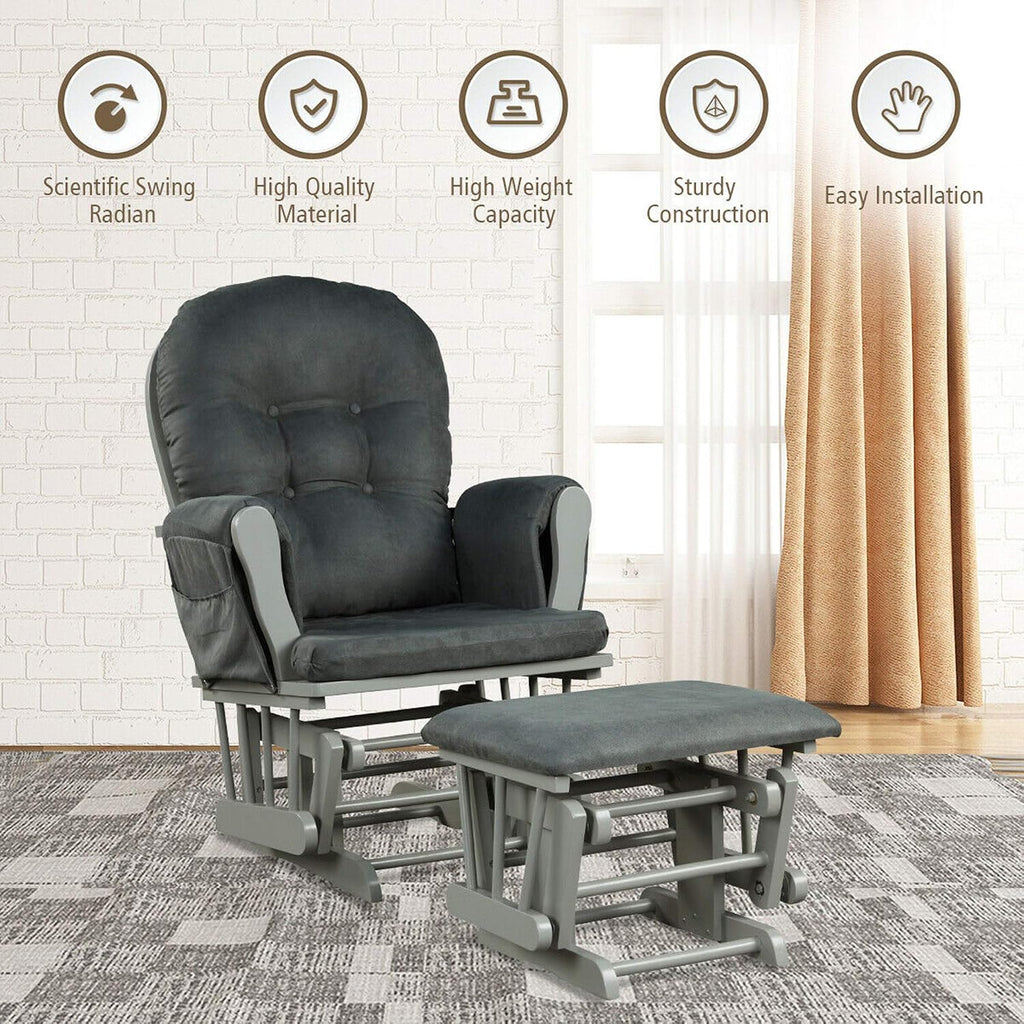 DORTALA Baby Glider Rocker with Ottoman, Multi-Position Glider with Cleanable Upholstered, Smooth Rocking Motion, Nursery Glider & Ottoman Sets for Nursing Baby, Reading, Grey