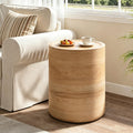 Round Drum Side Table Modern Natural Wood Color Small Accent Coffee Tables for Living Room Fully Assembled Wooden Sofa Side End Table for Home Office