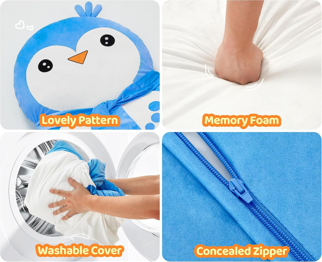 Hobestluk Bean Bag Chair Floor Bean Bag for Kids Playroom Living Room Blue | Large Animal bean bag chair Floor Cushion Washable Cover Living Room Bedroom Playroom Penguin Large Reading Gaming Chair