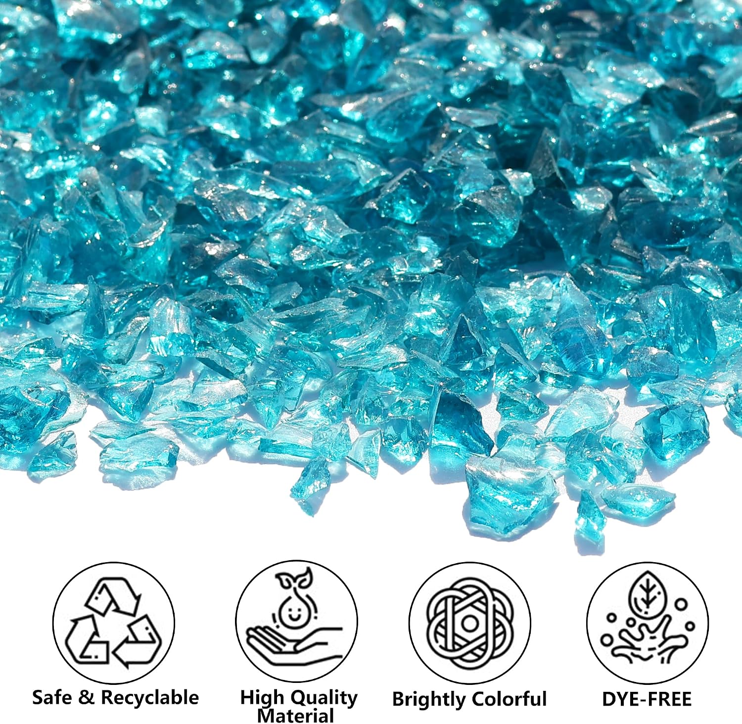 Crushed Glass for Resin Art, DIY Crafts, and Home Decor - 0.9LB Turquoise Broken Glass Pieces 3-6mm, for Vase Fillers, Tabletop Fire Pit, and Aquarium Rocks