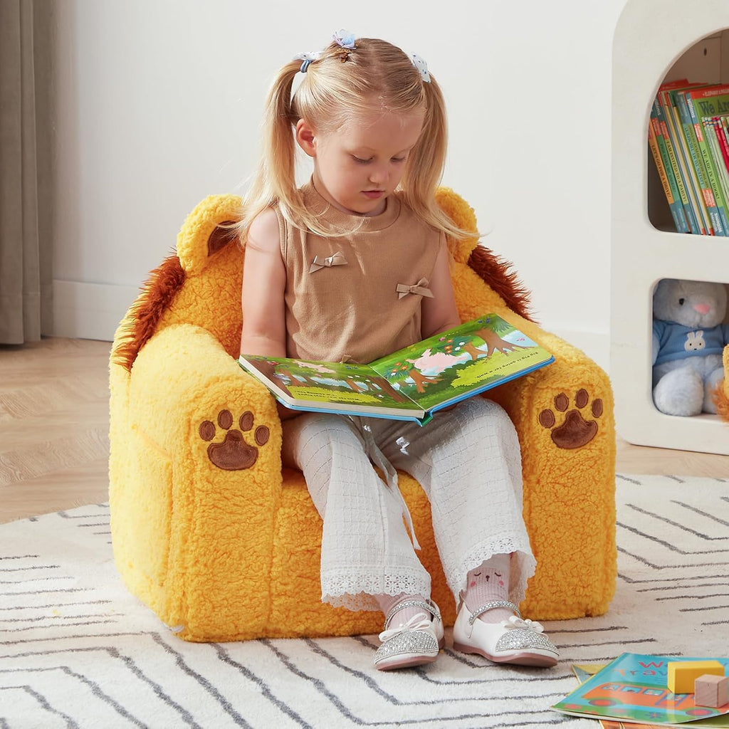 ALIMORDEN Animal Kids Chair, Ultra-Soft Comfy Toddler Sofa Chair, Cute Animal-Shaped Design Toddler Couch, Lightweight Birthday for Baby Boys & Girls (Lion)