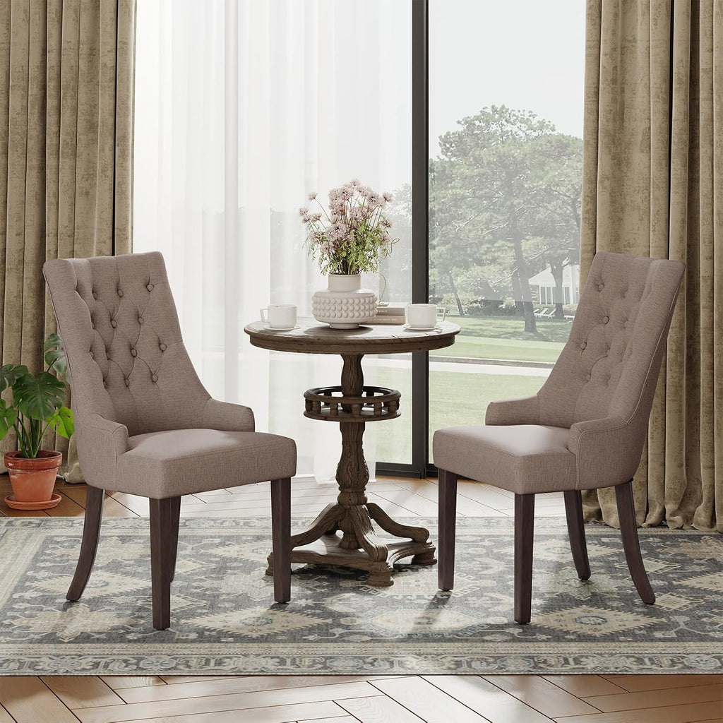 COLAMY Fabric Side Dining Chairs Set of 4, Wingback Upholstered Dining Room Chairs with Tufted Button, Living Room Chairs for Home Kitchen, Taupe