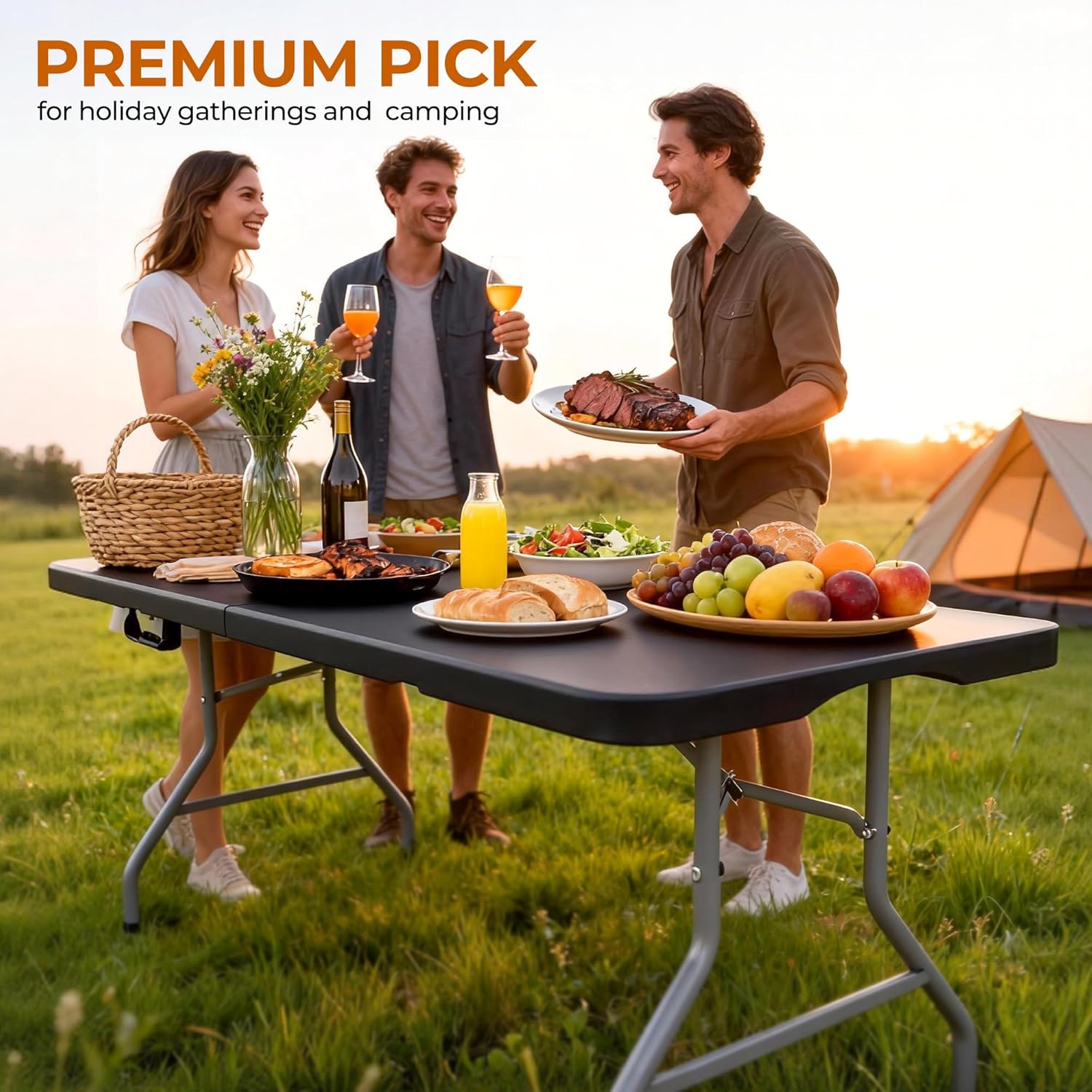 5ft Folding Table Heavy Duty 350 LBS Capacity Foldable Table with 18% Thicker HDPE Waterproof Top & Reinforced Steel Frame, Portable Fold-in-Half Table for Outdoor Indoor Party Wedding Camping
