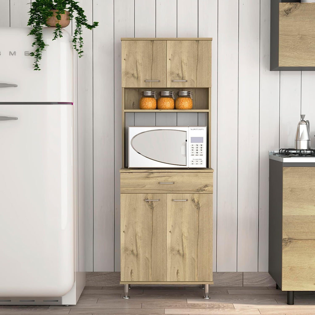 1-Drawer 1-Shelf Area Pantry with Adjustable Metal Legs Light Oak,Buffet Kitchen Sideboard for Kitchen,Dining Room,23.6 * 13.7 * 66.5