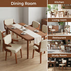 Dining Chairs Set of 6, Mid Century Modern Faux Leather Upholstered Kitchen Chair with Ergonomic Sponge Backrest, Hanging Bentwood Armrests for Kitchen Dining Room, Beige