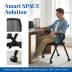 Folding Office Chair with Wheels – Mesh Back Conference Room Chair, Space-Saving Stackable & Foldable Chair for Guest, Reception Meeting, Classroom Training Seminar (with Wheel, 6pack)