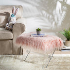 Glitzhome Ottoman Bench, Pink Faux Fur Ottoman Foot Rest, Modern Vanity Stool Chair with Acrylic Legs for Living Room Bedroom Entryway Makeup Bench End of Bed, 25.5" L