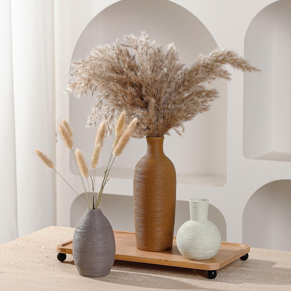 Ceramic Vases Set of 3 Home Decor Modern Rustic Farmhouse Pottery Decorative Flower Vases for Pampas Grass Dried Fresh Flowers, Living Room, Table Centerpiece, Shelf, Mantel (Multicolor Brown)