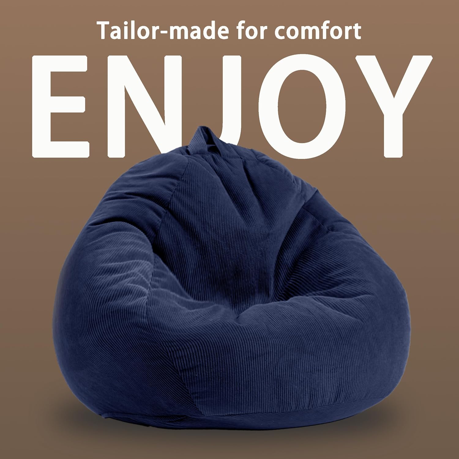 ENBAOHUI 3FT Memory Foam Bean Bag Chairs for Teens or Kids with Filling Bean Bag Sofa with Handle Super Soft Corduroy Fabric Lazy Sofa 3 Foot Navy Blue