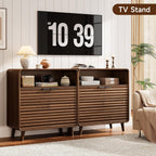31.5" Sideboard Buffet Cabinet with Storage, Curved Sideboard with 2 Wave Doors and Angled Side Frame, Small Storage Cabinet with Adjustable Shelves, Coffee Bar Cabinet for Living Room, Walnut