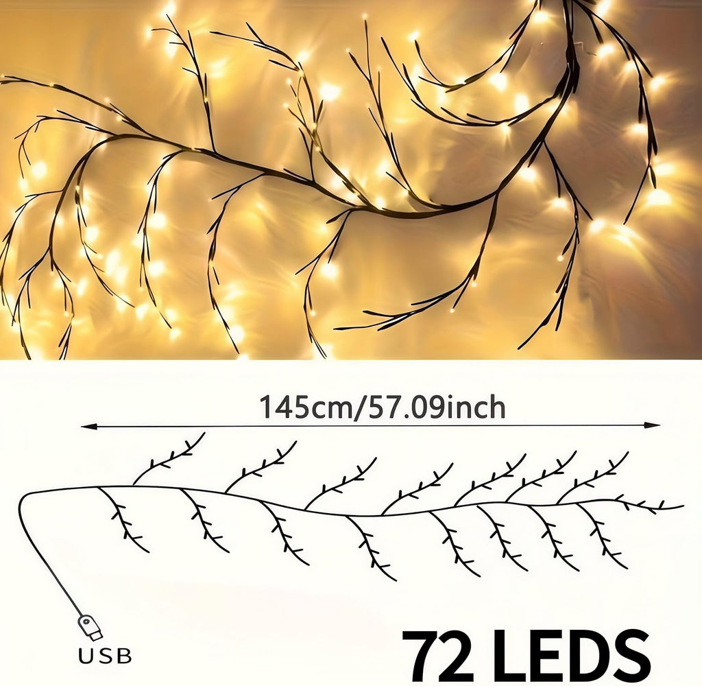 Enchanted Willow Vine Lights for Wall - 1.5m (5ft) with 72 LEDs, 8-Mode led Twinkling Tree Branch Light for Living Room, Bedroom Home Decor, Holiday Decor and Party Ambiance, Yellow