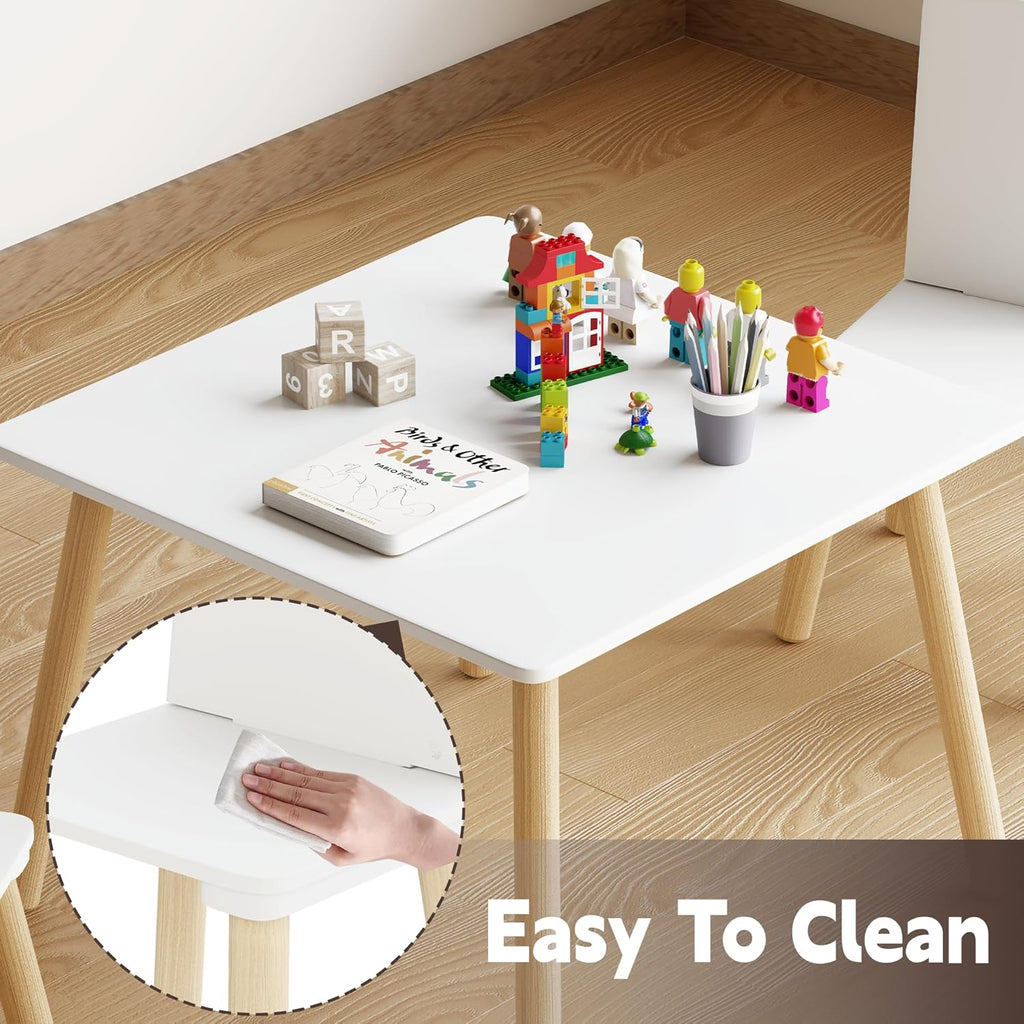 Kids Table and 2 Chairs Set, 3 Pieces Toddler Table and Chair Set, Kids' Table & Chair Sets, Kid Play Table for Daycare, Classroom, Home (White)