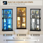 71” Display Cabinet with Glass Doors, Modern Curio Cabinet with 3 Color Lights, 7-Tiers Glass Display Cases for Collectibles, Tall Lego Storage Cabinet with Human Body Sensor, Gift for Father (Black)