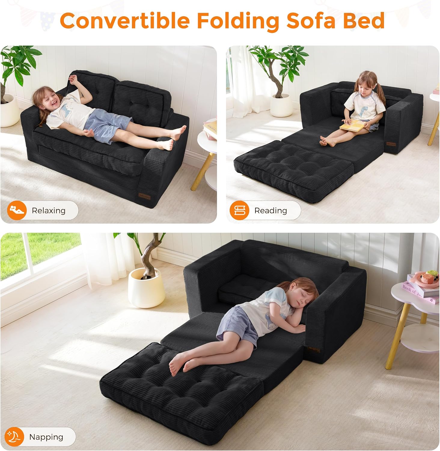MAXYOYO Convertible Sofa Bed for Boys and Girls, Floor Kids Bean Bag Chair | Pull Out Folding Kids Sofa Chair, Comfy Kids Bean Bag Chair for Playroom, Gift for Children's Day & Birthday