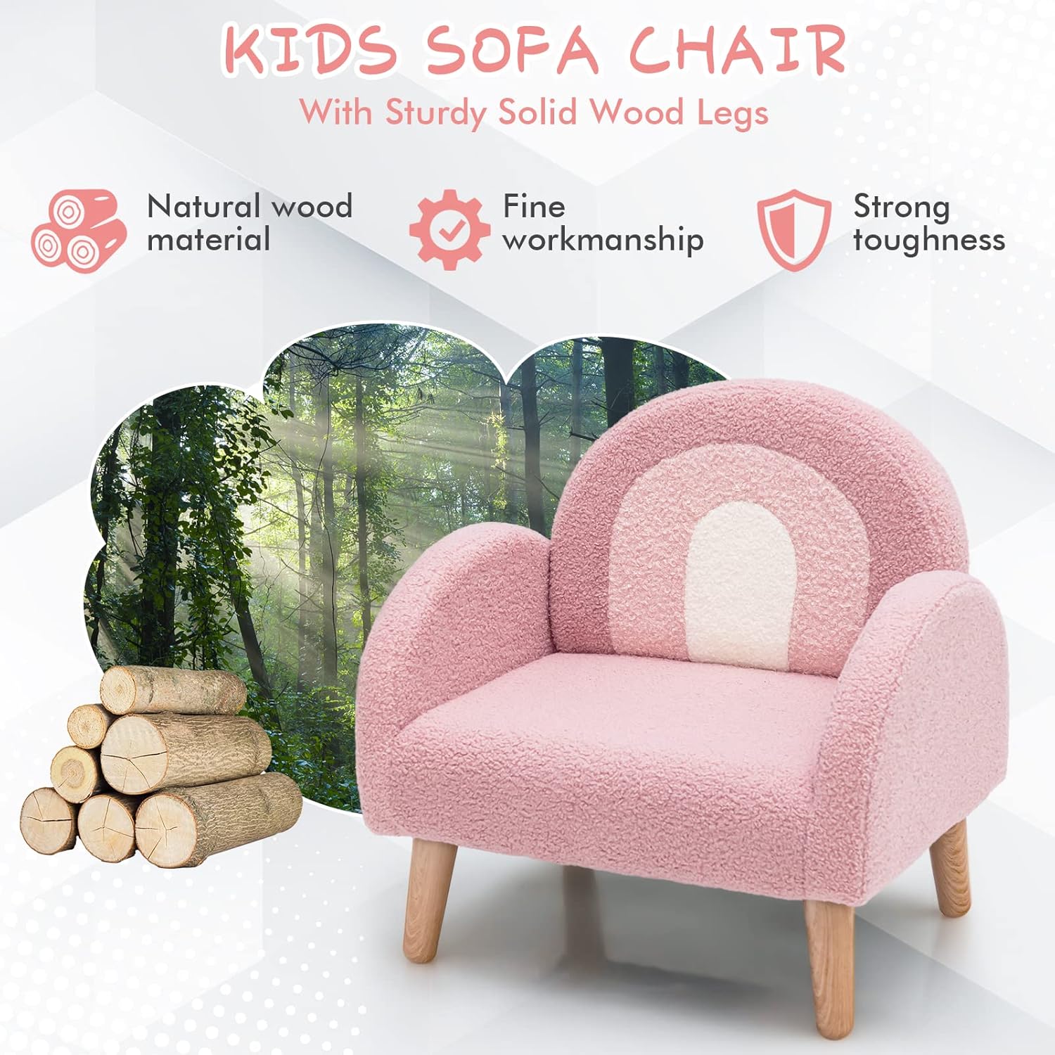 INFANS Kids Sofa, Toddler Armchair with Solid Wooden Frame Anti-Tipping Design Plush Fabric, Upholstered Children Chair for Kindergarten Playroom Preschool, Gift for Boys Girls, Toddler Couch