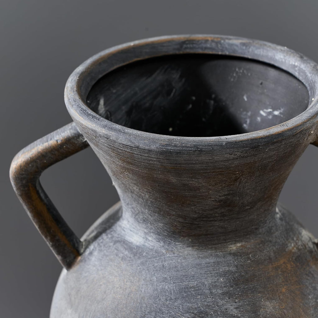 LUKA Antique Ceramic Vase with 2 Handle,9.25 inches Rustic Vase Minimalist Decor, Decorative Vases for Home Decor, Table, Living Room, Shelf, Christmas Decoration(Large,Black and Gold)