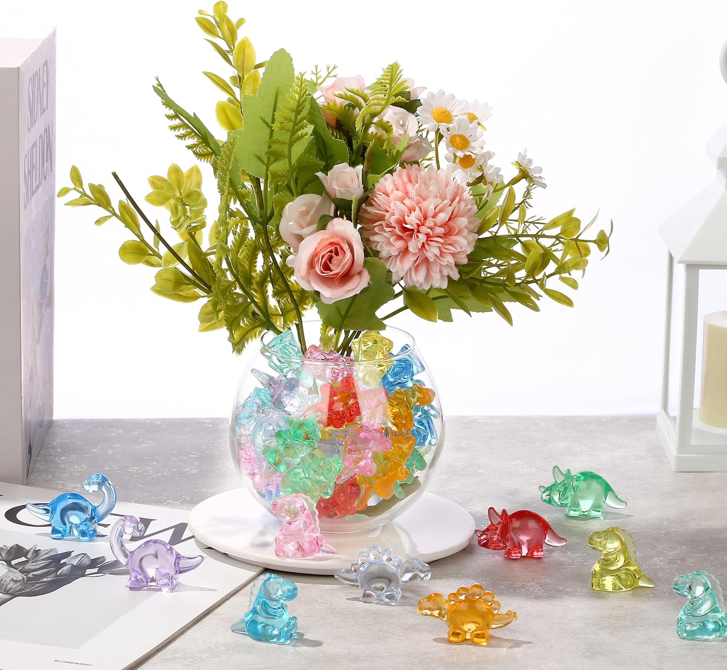 LAIDANLA Mini Dinosaur Figures Small Resin Animals to Hide Plastic Dinosaurs in Bulk for Sensory Bin Treasure Miniature Dinosaur Party Favors Gifts Easter Egg Vase Filler Crafts Cute Trinkets Desk