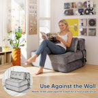 Folding Sofa Bed, Convertible Single Sleeper Chair with Back Support & Pillow, Multifunctional Fold Out Chair Bed for Small Space Living Room Bedroom Guest Office (Grey)