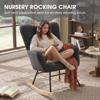 Rocking Chair Nursery, Teddy Upholstered Rocker Glider Chair with High Back, Rocker Recliner with Armrest, Gliding Chair with Thick Cushion, Accent Reading Chair for Bedroom (Dark Grey)