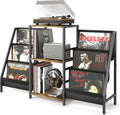 Record Player Stand with Vinyl Storage, Record Player Table with Vinyl Record Storage Up to 280 Albums, Turnta ble Stand with Record Holder Display Shelf, Record Cabinet for Media Stereo Audio