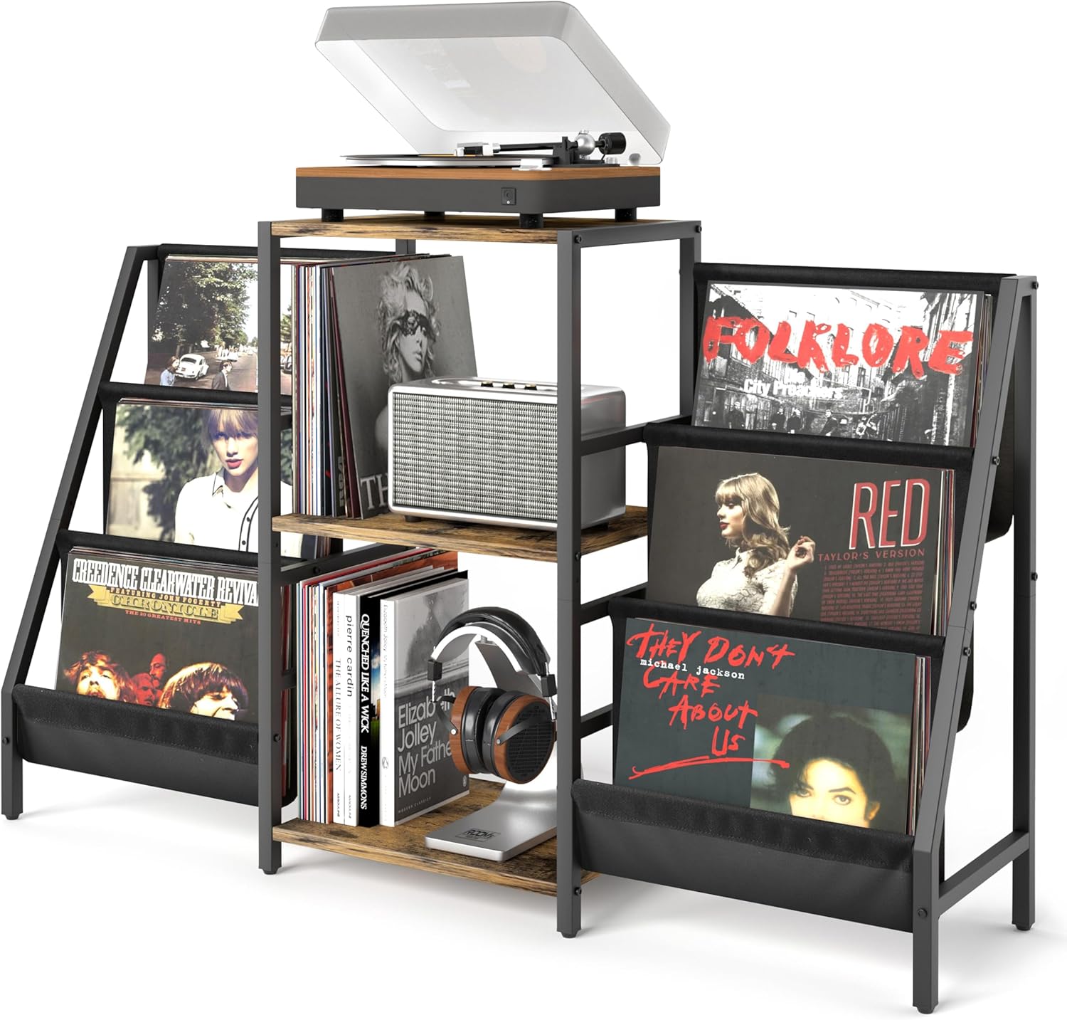 Record Player Stand with Vinyl Storage, Record Player Table with Vinyl Record Storage Up to 280 Albums, Turnta ble Stand with Record Holder Display Shelf, Record Cabinet for Media Stereo Audio