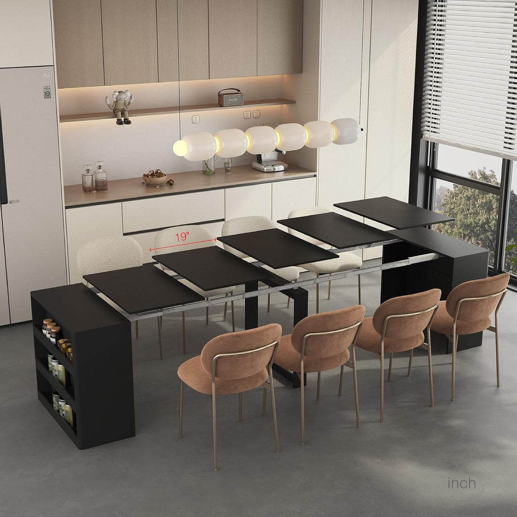 Extendable Console Kitchen Table with Extension Leaves,Black Extendable Dining Room Table for 12 Person, 27.5'' to 123'' Expandable Dining Table for Living Room Office,Extendable Desk for Small Space