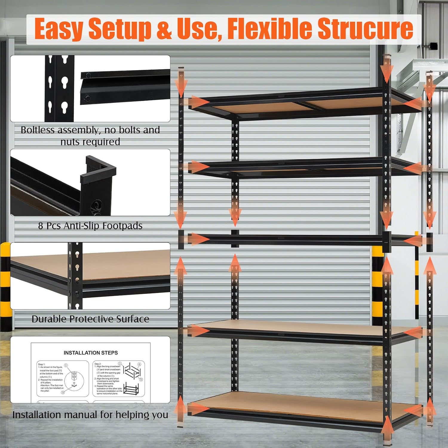 60x18x72 Heavy Duty Garage Storage Shelves,5-Tier Adjustable Metal Shelving Units, 2500 LBS Load Capacity Industrial Utility Storage Racks for Warehouse Pantry Shed Basement Garage Organization