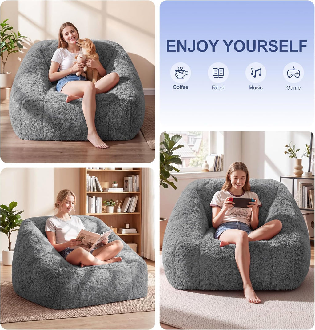 Hobestluk Bean Bag Chair Plush Accent Chair Armrest Living Room Adult Brown | Memory Foam Filled Oversized Large Cozy Comfy Plush Chair Lazy Sofa Living Room Bedroom Dorm Reading Gaming Washable cover