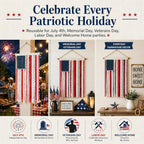 Lighted Rag American Flag Banner 4 x 2.3 Ft, Rag American Flag Banner for Home Party Supplies, Patriotic Wall Hanging for Memorial Day, Independence Day Party, Farmhouse Home Decor (Style2)